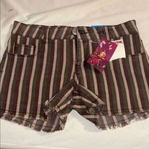 Black and Brown Jean Shorts with Distressed Hem